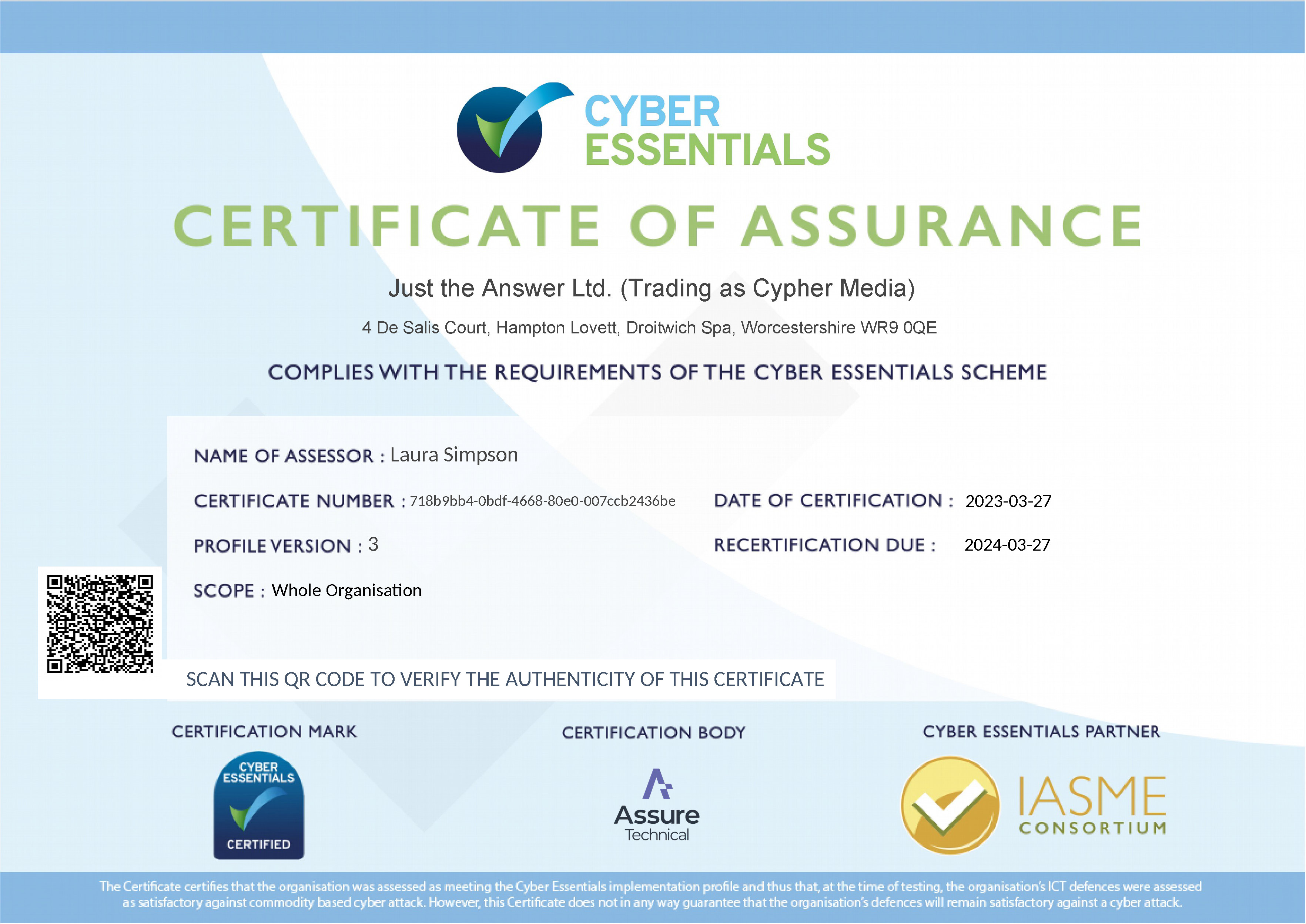 We're Cyber Essentials Recertified!